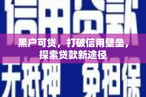 双桥黑户可贷，打破信用壁垒，探索贷款新途径